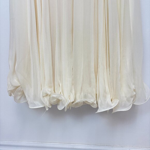 Women’s Vintage-Inspired Off-White/Cream Embellished Silk Dress W/Lettuce Hem - Picture 6 of 16